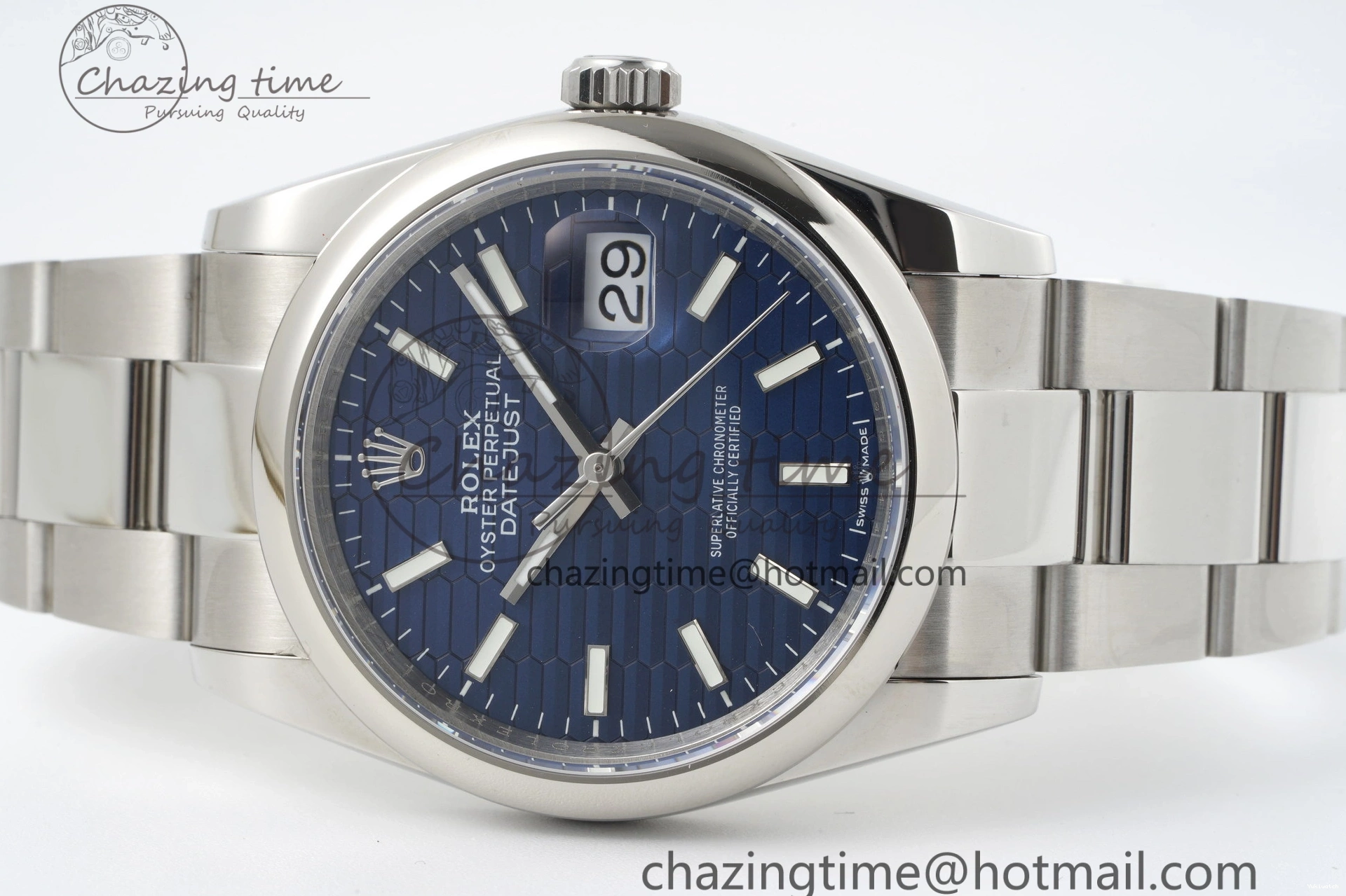 Steel Oyster DateJust 36 Textured Dial V2 on 904L JDF Blue VR3235 SS Bracelet 0228